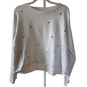 Sundry White Red Hearts Long Sleeve T Shirt 100% Cotton - Cozy Lounge Love - L